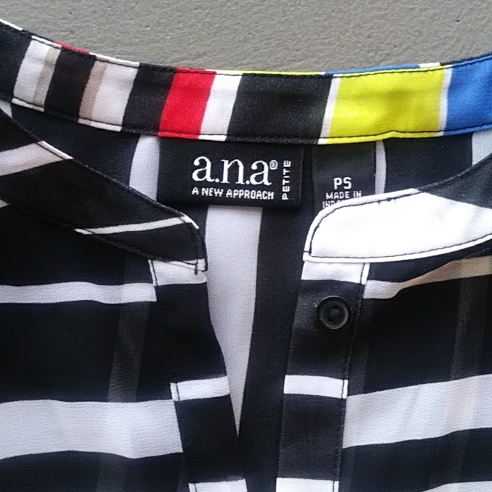 a.n.a sheer roll tab sleeve striped blouse - Picture 2 of 7